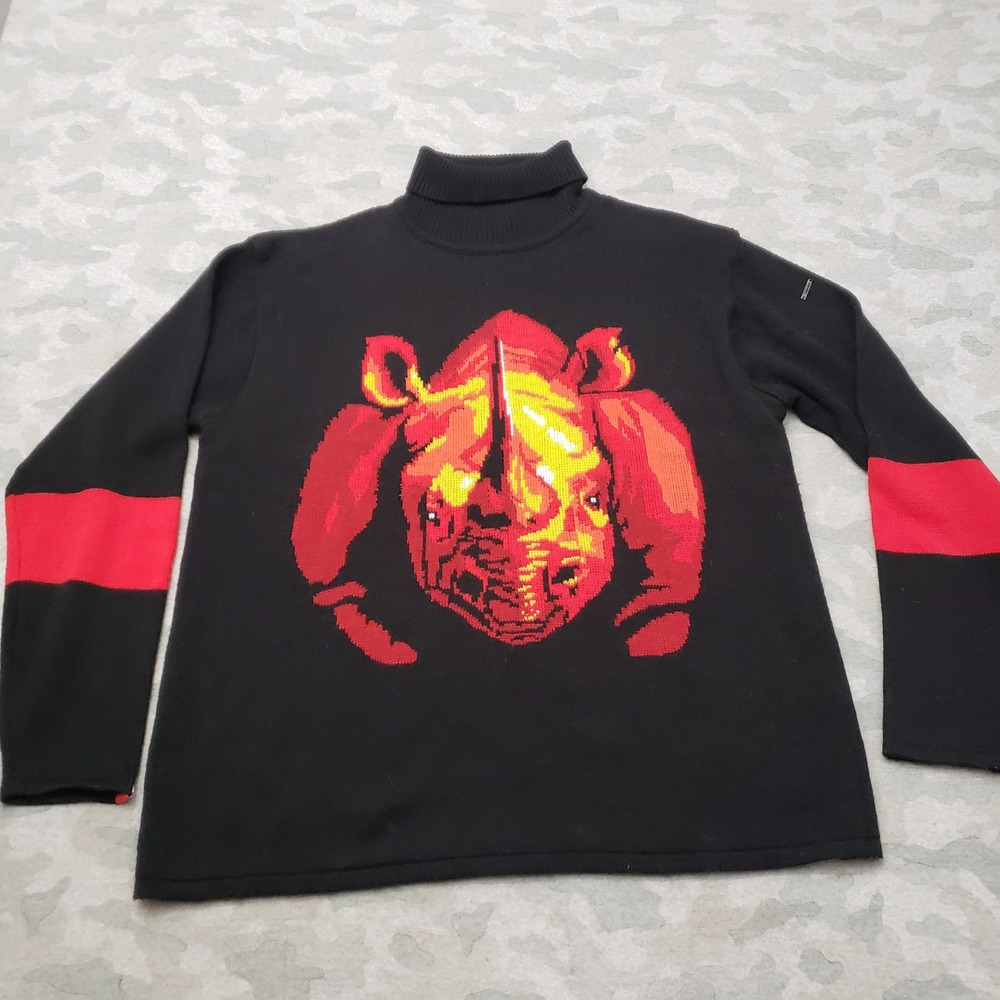 Vintage Ecko Rhino Sweater Mens XL Black Y2k Turtleneck Pullover Knit Wool Blend